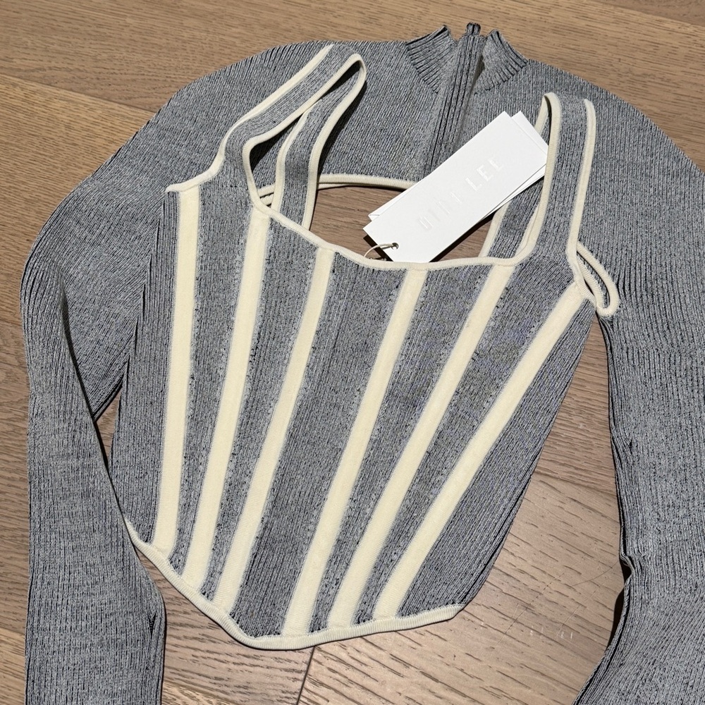 DION LEE gray and Cream Women's Ribbed corset Top set size xs - Picture 2 of 9